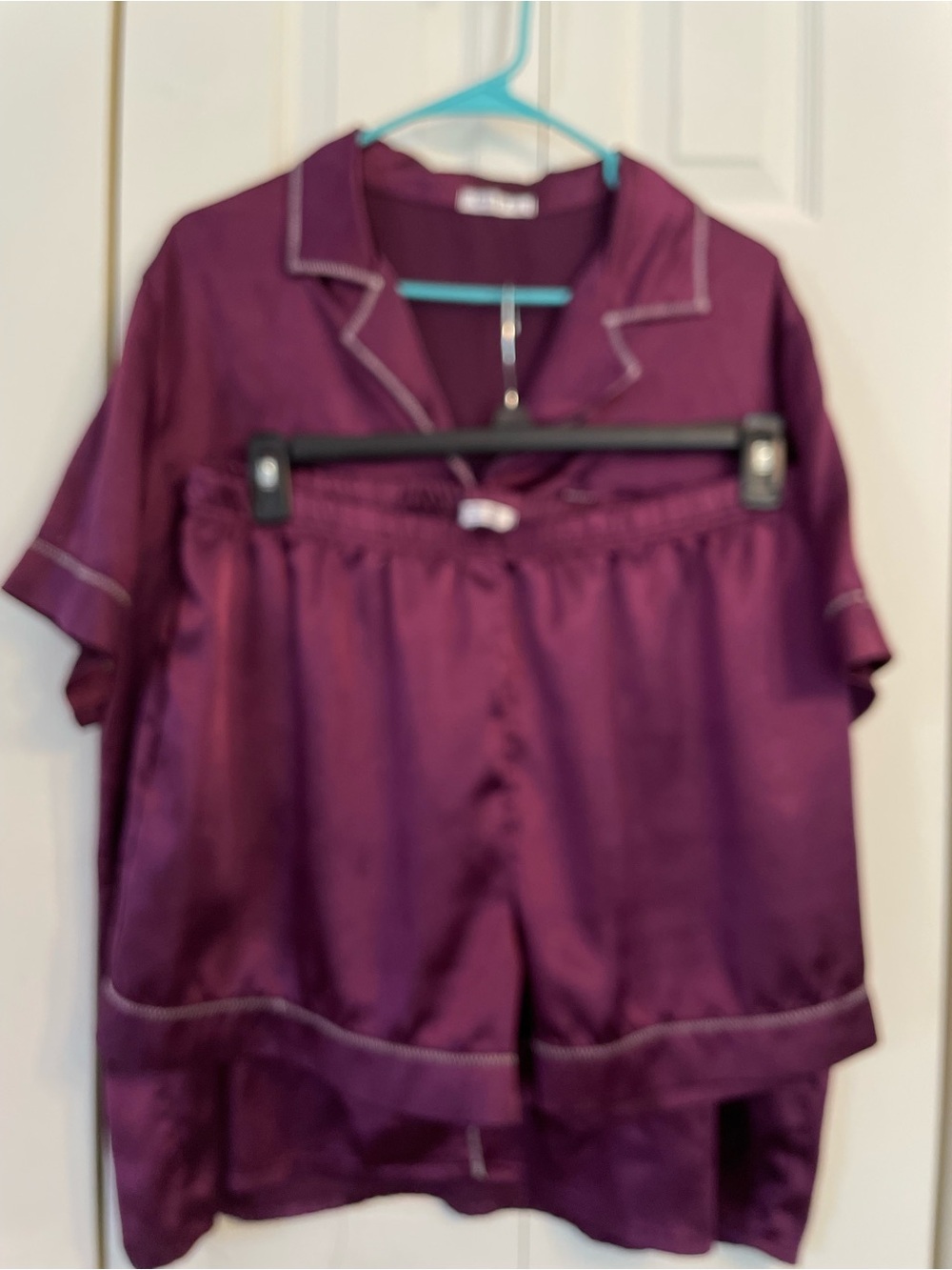 Silky Short Sleeve Pajama Set in Deep Plum